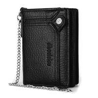 1 Buah Dompet Mini Pria, Dompet Pendek Kulit PU dengan Rantai, Tempat Kartu, Dompet Anti Maling dengan Saku Koin Ritsleting Ganda