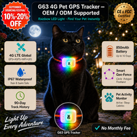 Traceur GPS étanche 4G pour animaux de compagnie G63 APP en temps réel chien chat surveillance de l'activité de la santé localisateur GPS avec lumières LED de couleur