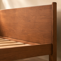 Cama de Plataforma de Madera Maciza de Nogal Estilo Francés Natural Moderno, Estructura de Cama Minimalista de Mediados de Siglo con Diseño Flotante
