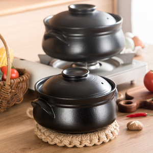 Casserole en grès <span class=keywords><strong>noir</strong></span> de style coréen, pot à ragoût en céramique résistant aux hautes températures pour usage domestique et commercial - Product Image 3