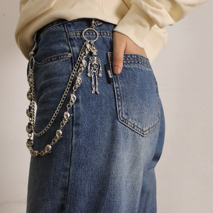 Chaîne de taille squelette double couche avec pendentif crâne en argent tibétain, style hip-hop décontracté, chaîne de corps pour hommes et femmes - Product Image 2