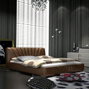 Marco de cama de madera moderna de color marrón, lujoso diseño de cama redonda de cuero, con tamaño king cabecero, cama de Cenicienta - Product Image 4