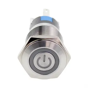 Stainless Steel Vandal Resistant 16MM Flat Head Metal Push Button Switch Button With Power Light