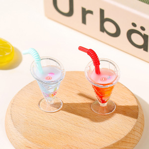 Liquid Keychain <b>Mini</b> Drink Cup With Flexible Straw Cartoon Design Colorful Resin Toy Accessory For <b>Keyring</b> Decor - Product Image 4