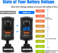 48W PD Tipe C & QC 3.0 Model Rocker Tahan Air Port Pengisian Daya USB Ganda 12-24V Garansi 1 Tahun Voltmeter Terpasang