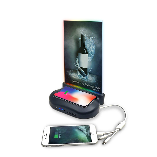 Wireless Charger with Advert Menu Holder Power Bank Station for Restaurant Coffee Shop