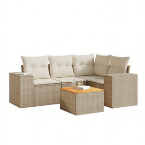 Conjunto de Sofás Modulares de Jardín en Poliratán Beige, Muebles de Exterior Cómodos de Diseño Moderno - Product Image 1