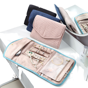 Custom Logo Foldable Leather Roll Jewelry Display Case Travel Organizer for Necklace Earrings <b>Rings</b> Bracelet Storage Utility - Product Image 2