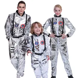 Kostum Cosplay Astronot Perak Karnaval Keluarga Seragam Cosplay Manusia Luar Angkasa NASA untuk Pria Wanita Anak