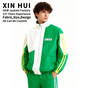 Conjunto Deportivo Retro Verde Personalizado para Hombre, Chaqueta Delgada con Capucha y Pantalones Jogger, 2 Piezas, Invierno, Cuero PU, Ropa Deportiva Urbana - Product Image 2