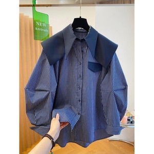 <span class=keywords><strong>Camicia</strong></span> da Donna a Maniche Lunghe con Colletto a Bambola a Righe Blu Navy, Stile Casual Elegante, Nuova Collezione Primavera 2026 - Vendita all'Ingrosso - Product Image 3