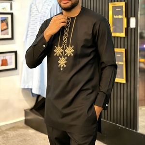 Nuevo Conjunto Dashiki <span class=keywords><strong>Africano</strong></span> de Dos Piezas <span class=keywords><strong>para</strong></span> Hombre, Túnica Bordada de Manga Larga y Pantalones, Atuendo Étnico Formal <span class=keywords><strong>para</strong></span> Bodas, Fiestas y Eid - Product Image 3