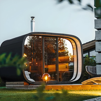Sauna Panorámica de Diseño Personalizado con Ventana de Vidrio, Sauna Exterior de Madera de Cedro Rojo para 4-6 Personas, Entretenimiento Perfecto