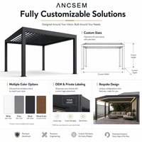 Pergola bioclimatique en aluminium ANCSEM, toit à lamelles réglables, imperméable, structure d'ombrage pour jardin et terrasse extérieure, fabrication sur mesure