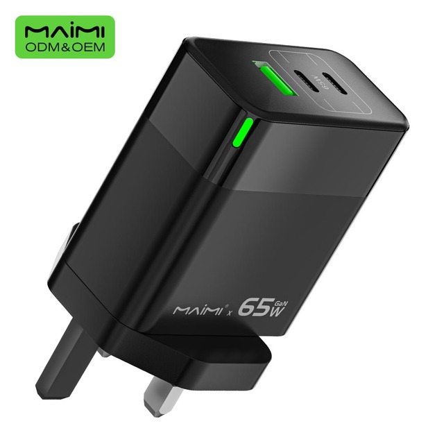 65W GaN Fast Charger UK Plug PD 3.0 PPS USB C Wall Charger 3-Port 2C1A Power Adapter Compatible for Laptop iPhone Samsung