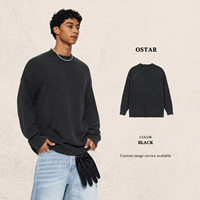 Pull en coton 100% 340G avec logo personnalisé, effet vintage, col rond, coupe oversize, épaules tombantes, streetwear, tricot pour homme