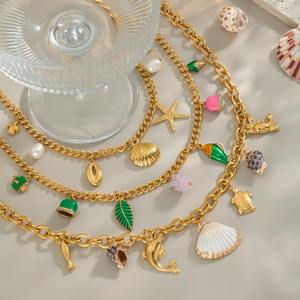 Collana di Alta Gamma in Acciaio Inossidabile con Perle Imitazione Bohémien, Conchiglie e <span class=keywords><strong>Vita</strong></span> Marina, Placcata in Oro 18K, Stile Vacanza al Mare - Product Image 3