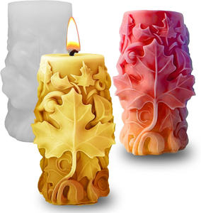 Moules 3D parfumés à l'automne pour savon, cire, résine époxy, <span class=keywords><strong>fondant</strong></span>, décoration intérieure, artisanat DIY, moules à bougies pilier en relief feuille d'érable automnale - Product Image 1