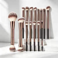 Benutzerdefiniertes Logo 20-teiliges Professionelles Doppelkopf-Make-up-Pinsel-Set Synthetikfaser Kabuki Puder Lidschatten Pinsel