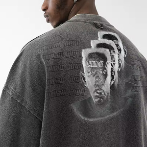 Customized Oversized Short Sleeve Streetwear Mens Oversized <b>Wash</b> Vintage T Shirt heavyweight t-shirt - Product Image 2