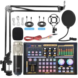 BM 800 Set kartu suara Dj18 profesional, Mikrofon kondensor Studio rekaman MIK BM800 untuk Karaoke Podcast untuk rekaman Studio