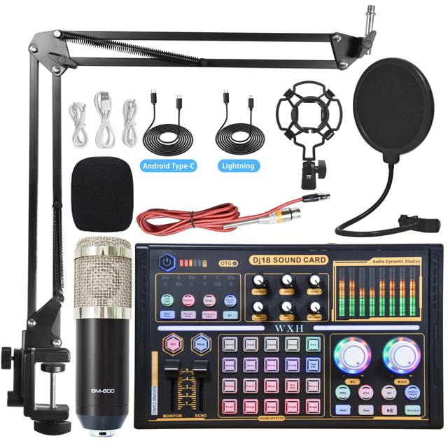 BM 800 Professional Dj18 Sound Card Set BM800 Mic Recording Studio Condenser Microphone for Karaoke Podcast for Studio Recording