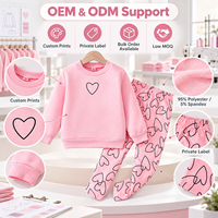 Ensemble de survêtement rose à imprimé cœur pour filles, vente en gros, sweat-shirt et pantalon doux, tenue confortable pour enfants, prend en charge OEM ODM