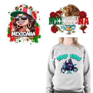 Washable Iron On Mexicana Latin Culture Cartoon Plastisol Thermal DTF Transfers Sticker Ready To Press For Sweatshirt