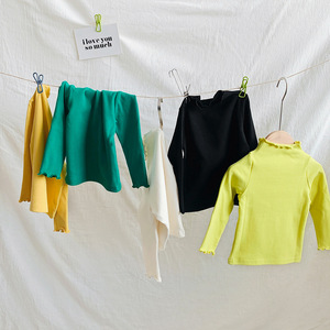 2025 autunno nuova t-Shirt per ragazze tinta unita <span class=keywords><strong>dolcevita</strong></span> arricciante con fondo top stampa Casual tecniche nuove per bambini - Product Image 3