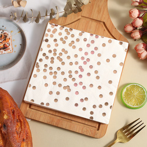 Gold Stamped Polka Dot Rose Gold Paper Napkins 330mm White Wedding Party Disposable Serviettes - Product Image 2