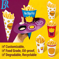Cône en papier alimentaire personnalisé pour frites, gaufres, churros, emballage à emporter, support pour chips avec coupelle à sauce, pour glace