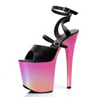 Sandales à talons hauts tendance à plateforme épaisse et bride cheville, brillantes et colorées, sexy, à bout ouvert, pour pole dance, 20 cm (8 pouces)