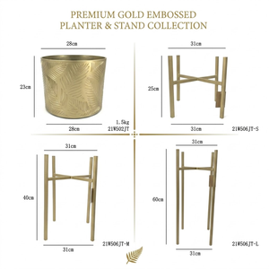 Ensemble de jardinières sur pied <span class=keywords><strong>en</strong></span> fer doré écologique de haute qualité, <span class=keywords><strong>pot</strong></span> de fleurs <span class=keywords><strong>en</strong></span> métal à feuilles gaufrées, moderne, décoratif pour plantes d'intérieur 3-6L - Product Image 5