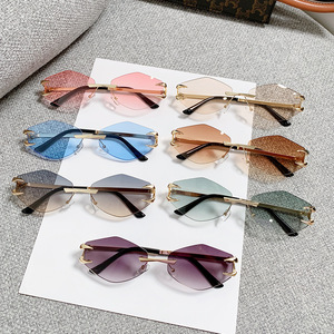 Hexagonal Metal Frameless Beveled Glasses UV400 PC Lens Unisex <b>Sunglasses</b> Fashion Sunshade Type 3 Protection - Product Image 1