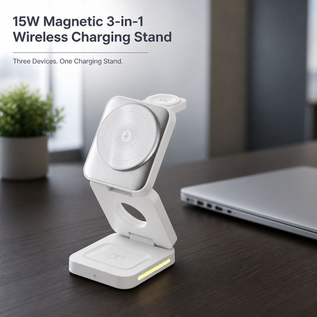 3-in-1 Foldable Magnetic Wireless Charging Stand for Phones IWatch for Airpods