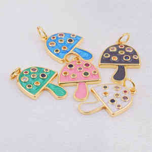 ट्रेंडी प्यारे मशरूम गहने पेलेंट 18k सोने के कोलोर तामचीनी ने जिरकॉन आकर्षण गहने हार का प्रतीक प्रतीक आभूषण - Product Image 3