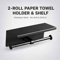 Porte-rouleau de papier toilette double noir sans perçage avec étagère en acier inoxydable