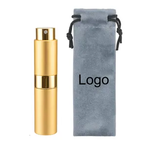 Logo stampa oro di lusso mini tascabile 10 ml profumo riutilizzabile atomizzatore torsione e flacone spray con scatola poutch