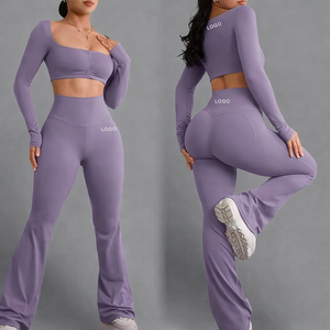 ชุดออกกำลังกายโยคะ 2 ชิ้น คุณภาพสูง แบบสั่งทำพิเศษ เสื้อครอปเอวสูงทรงบานพิมพ์ลาย พร้อมเลกกิ้ง สำหรับผู้หญิง เหมาะสำหรับฟิตเนสและออกกำลังกายทั่วไป - Product Image 2