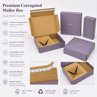 Boîte d'expédition en carton ondulé personnalisée, ensemble violet avec design élégant pour l'emballage de produits cosmétiques, de mode et de boutique.