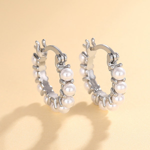 Orecchini geometrici con perle finte per donna, gioielli alla moda dolci ed eleganti - Product Image 5