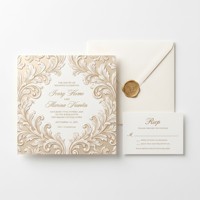 Tarjetas de Invitación de Boda de Papel de Algodón de Lujo Qiaohan, 600 g/m², con Relieve Floral Barroco Personalizado, Lámina Dorada, Juego Personalizado