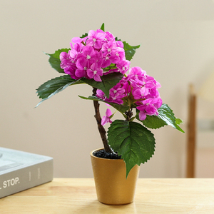 Petit Hortensia Simulation Fleur Ornements Plante Artificielle Hortensia <span class=keywords><strong>Pot</strong></span> D'or VP-SM036 - Product Image 1