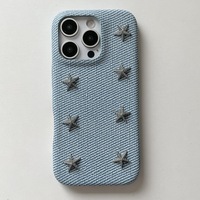 Étui de luxe élégant pour iPhone 16 Pro Max en toile avec rivets étoiles, compatible également avec iPhone 13, 14, 15 Pro Max