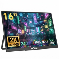 16 Inch Portable Monitor With Built in Speakers 2560X1600 240Hz FreeSync 300Nits Brightness for Gaming Entertainment