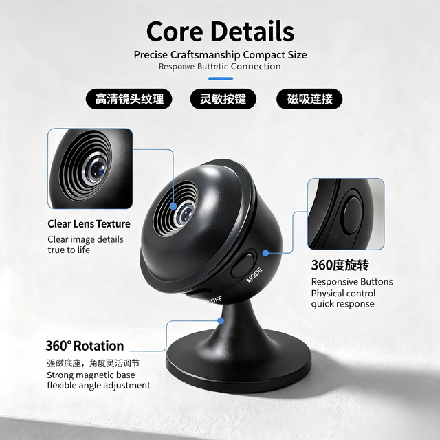 Mini Dome WiFi Camera, Built-in Microphone, Night Vision, Supports Memory Card, Cloud Storage, CMOS Sensor - 2MP