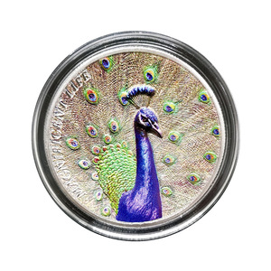 Pavone monete d'argento Elizabeth II 1 dollari placcato di colore moneta in capsula - Product Image 1