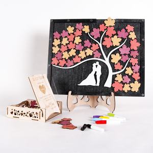Idées de cadeaux de mariage <span class=keywords><strong>livre</strong></span> d'or de mariage personnalisé arbre de feuilles alternatif <span class=keywords><strong>livre</strong></span> d'or 3D signe en bois - Product Image 1