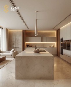 YUSHI Piano Cucina in Quarzo Artificiale Grigio Crema Personalizzato Stile Taj Mahal per Decorazione Hotel, Appartamenti e Ville - Product Image 6