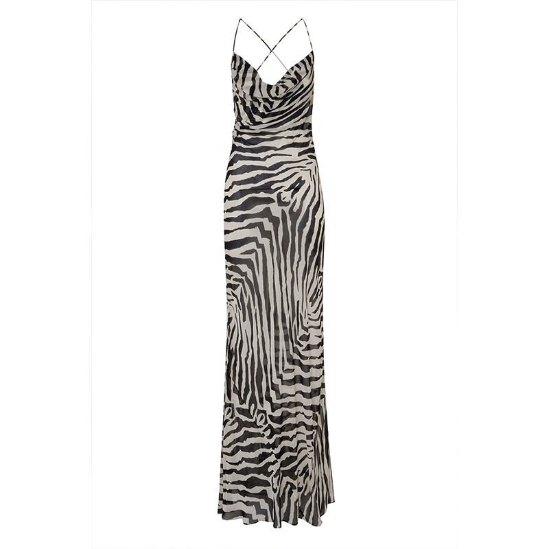 white zebra print satin cowl neck maxi dress prettylittlething